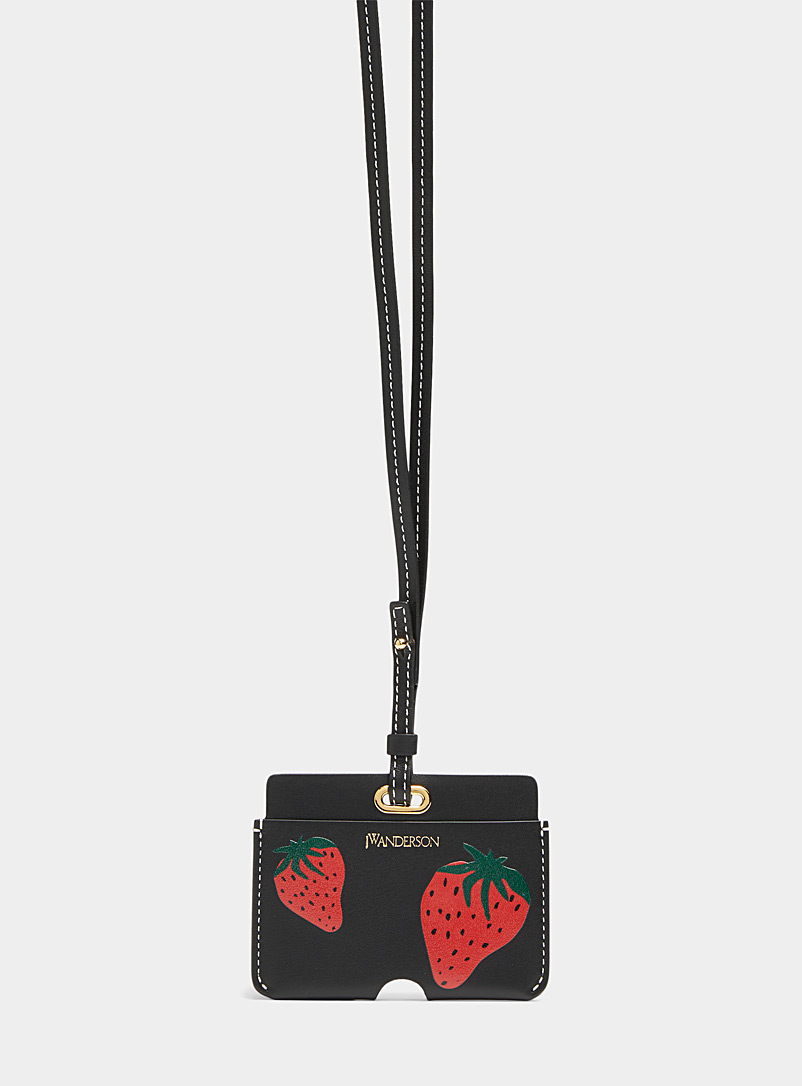 JW Anderson Black Strawberry card holder with strap for men