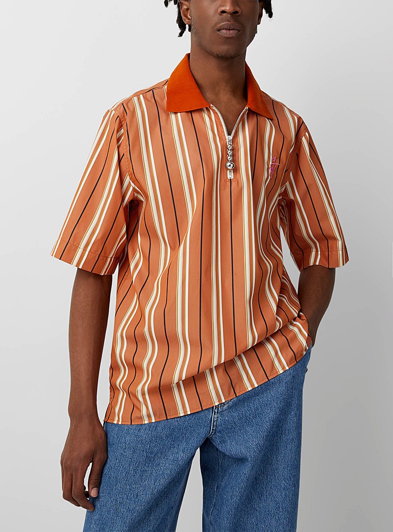JW Anderson: La chemise rayée col polo Orange pour homme