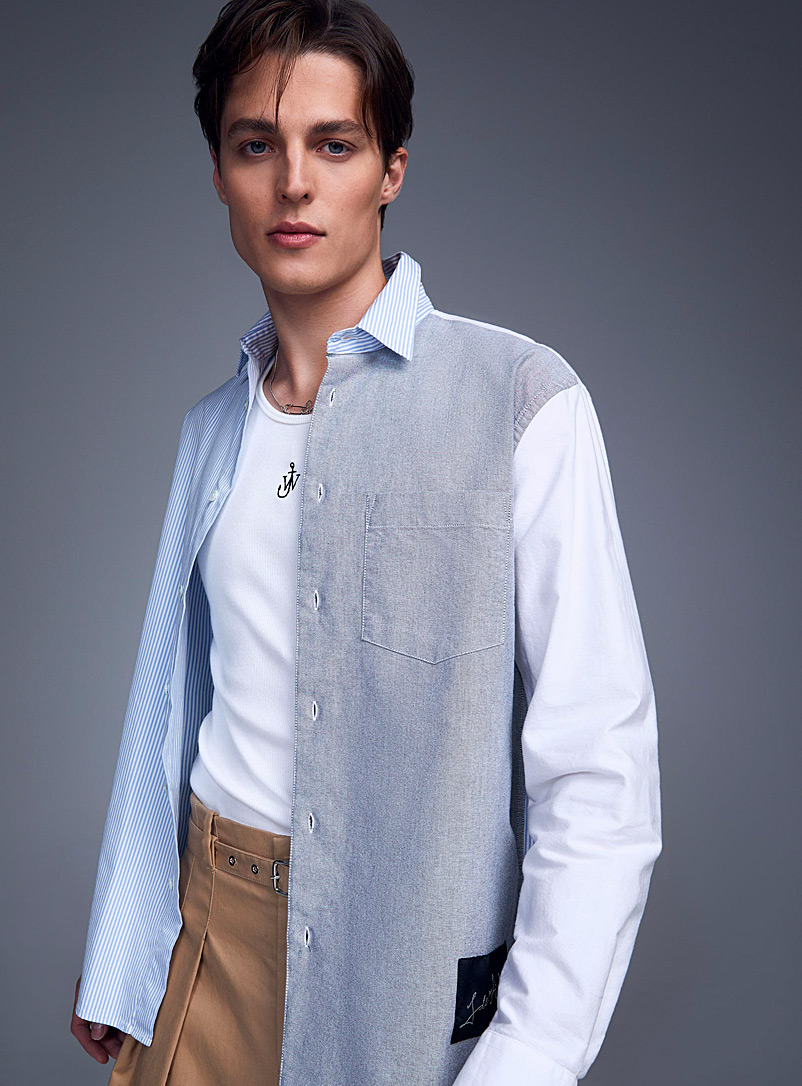 JW Anderson Blue Patchwork blend cotton shirt for men