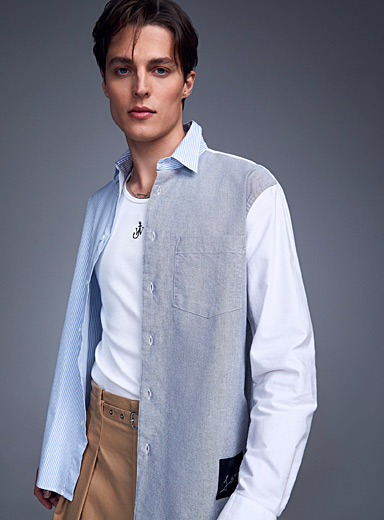 JW Anderson: La chemise coton assemblage patchwork Bleu pour homme