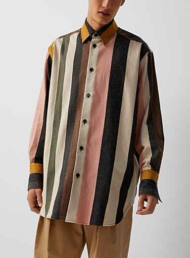 JW Anderson Cream Beige Multi-striped flannel shirt for men