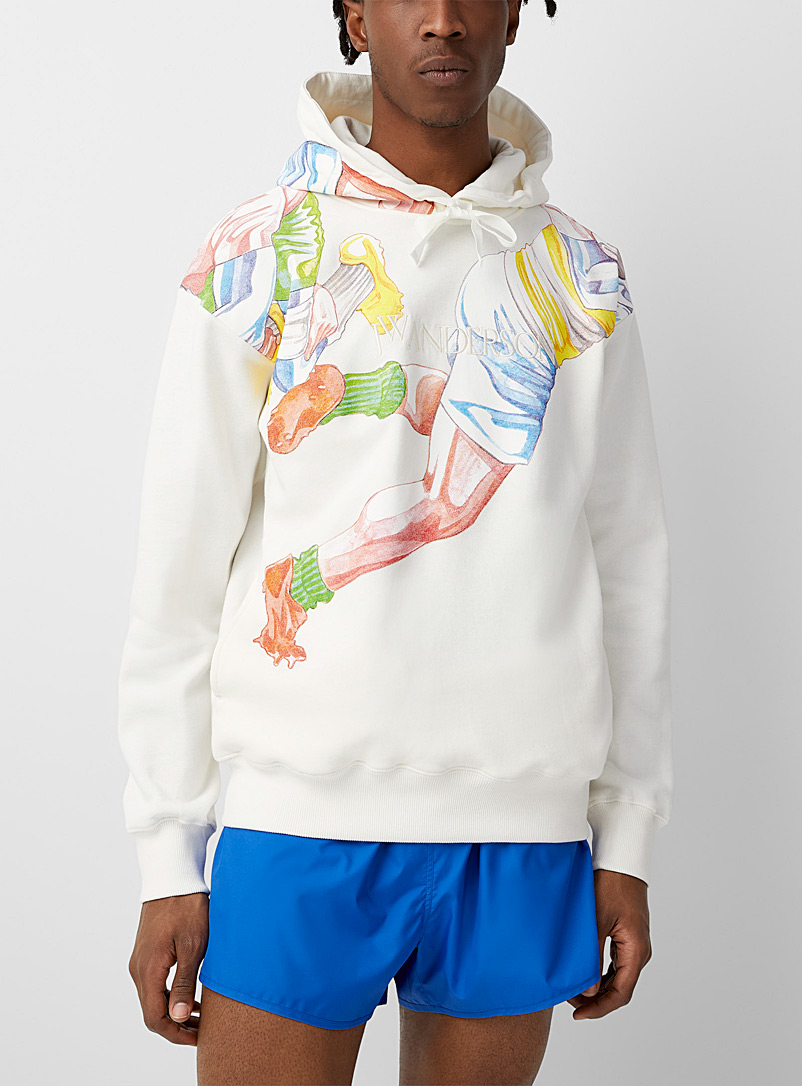 JW Anderson Ivory White Classic rugby print hoodie for men