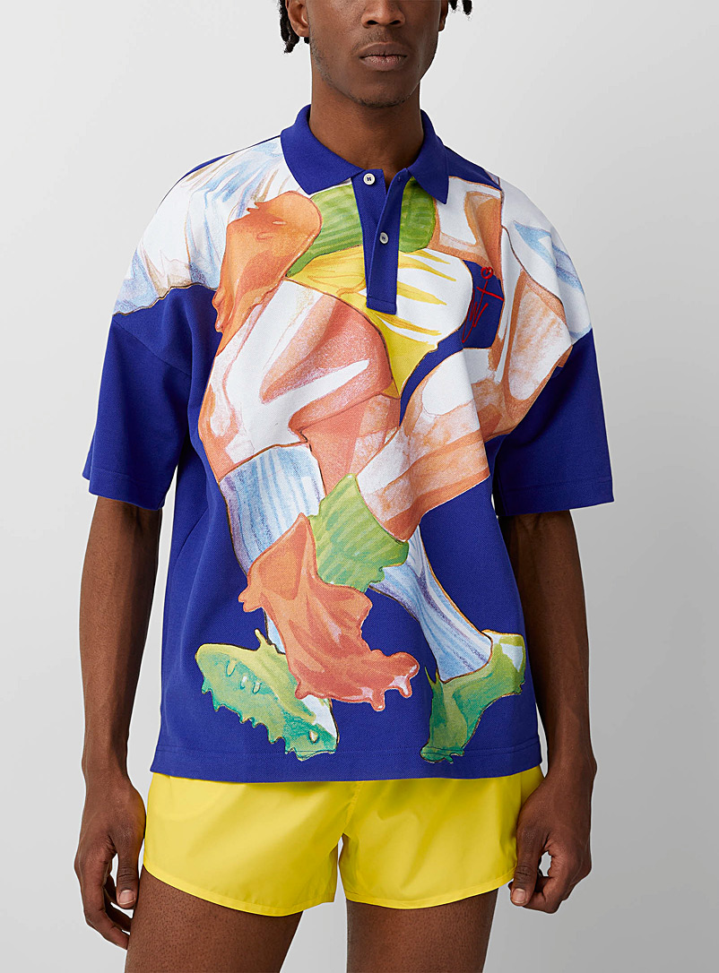 JW Anderson Marine Blue Oversized printed polo shirt for men