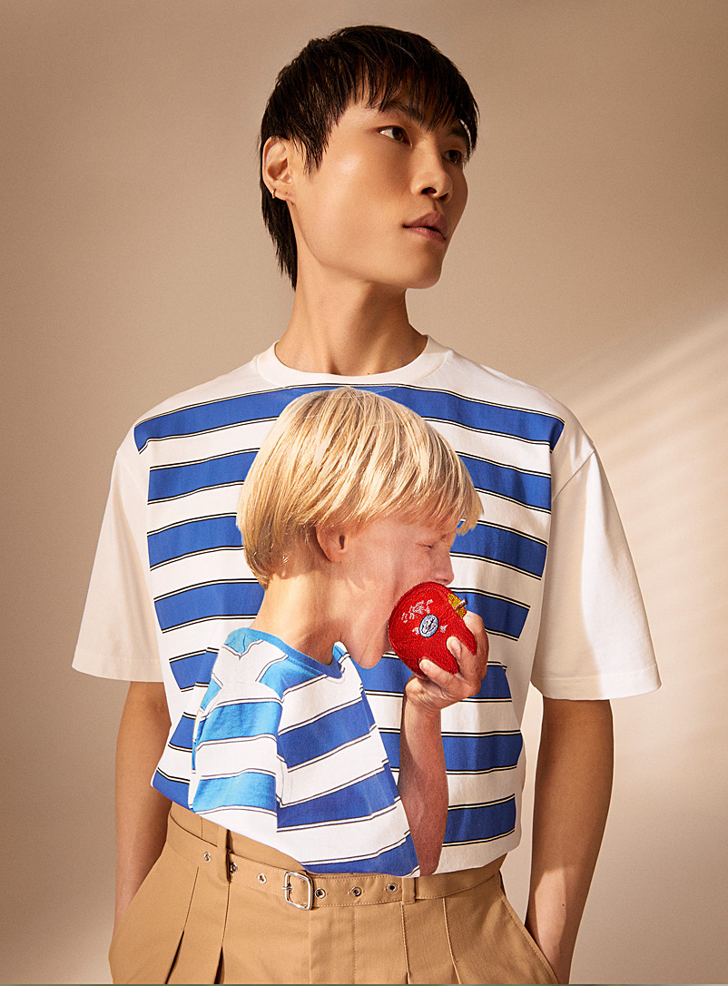 JW Anderson White Boy with apple striped T-shirt for men