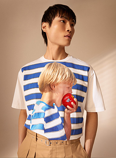 JW Anderson White Boy with apple striped T-shirt for men