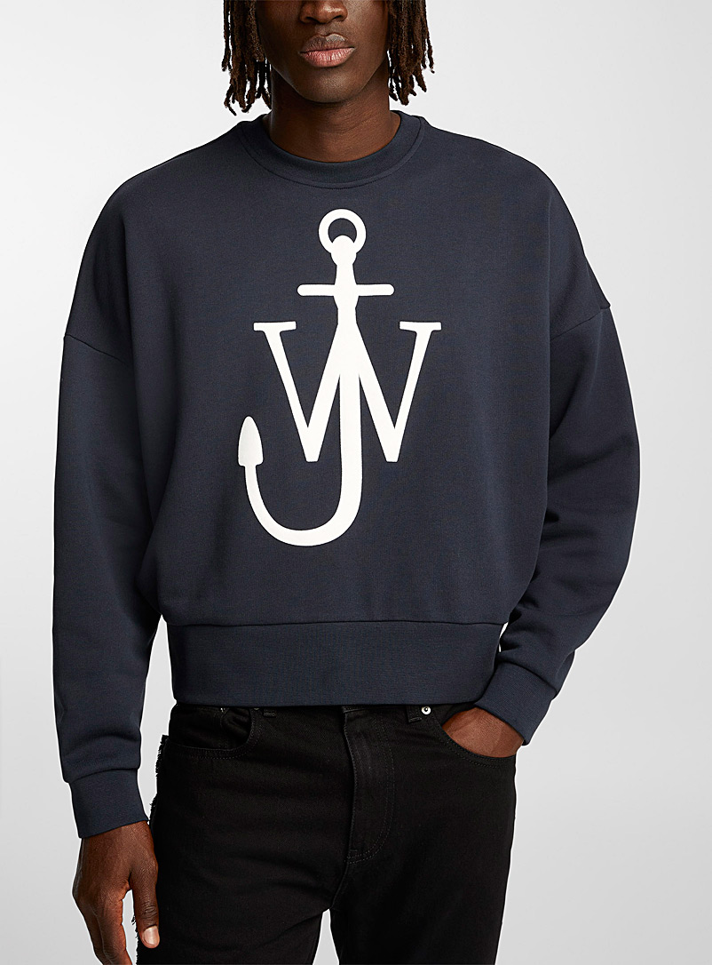 JW Anderson Marine Blue Velvet anchor sweatshirt for men