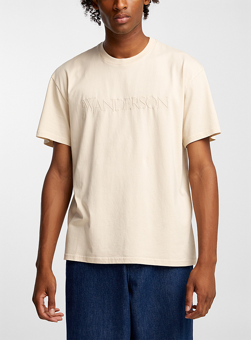 JW Anderson Cream Beige Embroidered logo T-shirt for men