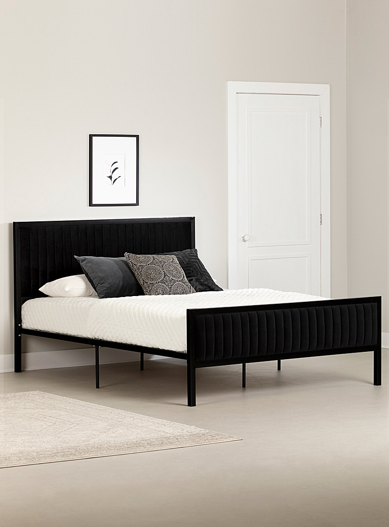 South Shore Black Maliza onyx padded bed frame 2-piece set Suitable for a queen-size mattress