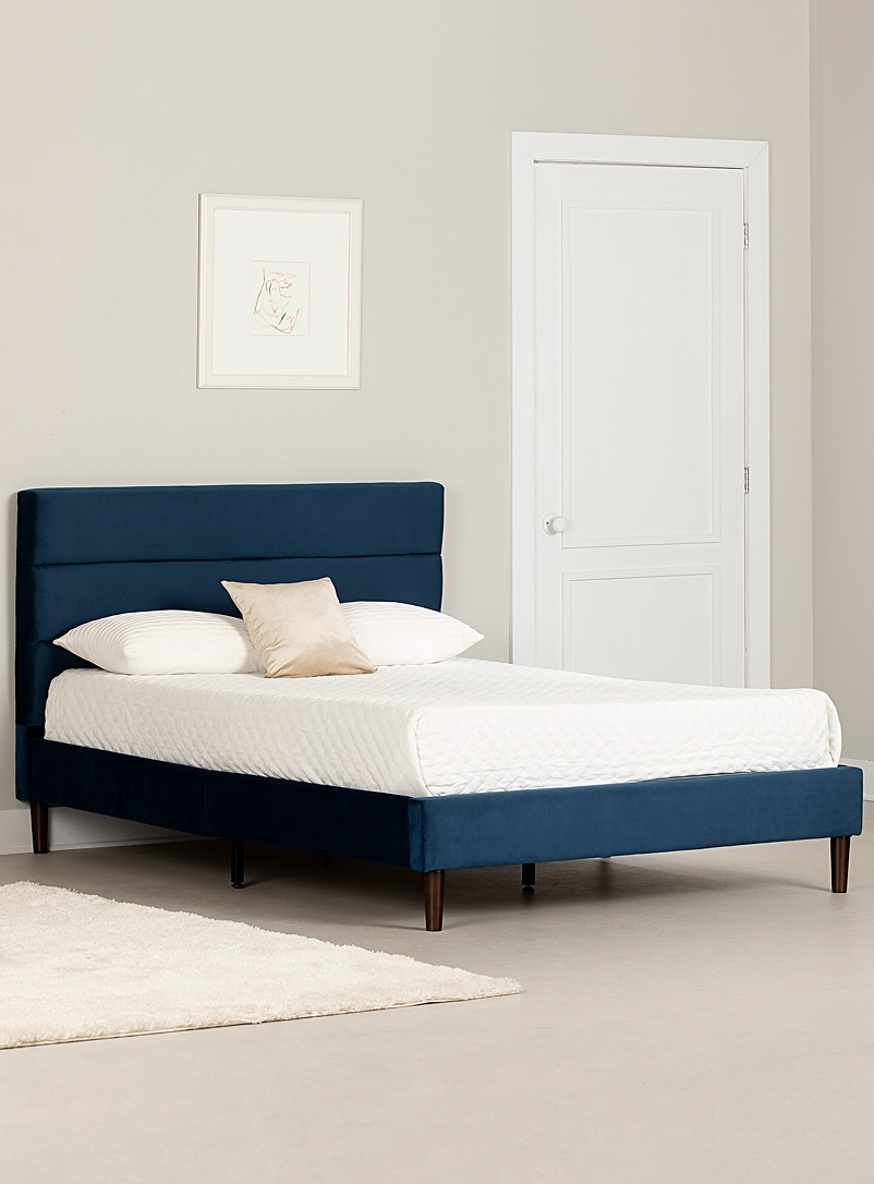 South Shore Dark Blue Maliza padded bed frame 2-piece set Suitable for a double mattress