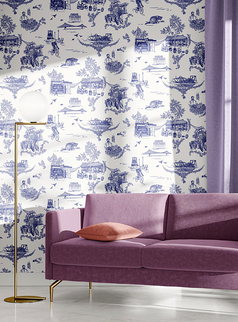 Walls of Ivy Assorted blue  Montreal Toile silkscreened wallpaper