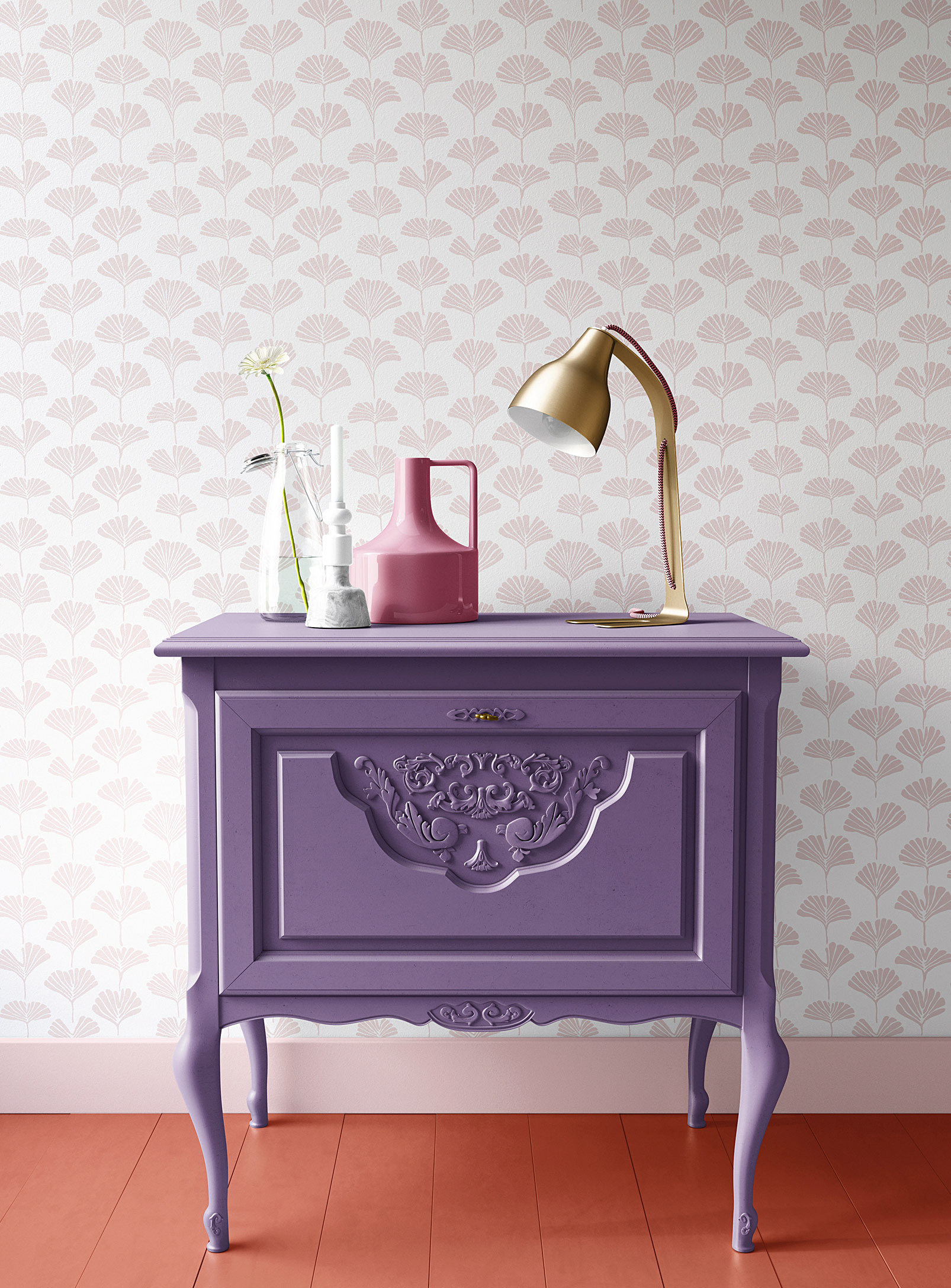 Walls Of Ivy Ginkgo Silkscreened Wallpaper In Purple