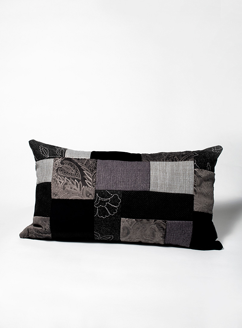 MoMa.studio Black and White Monochrome richness recycled patchwork cushion 35.5 x 61 cm