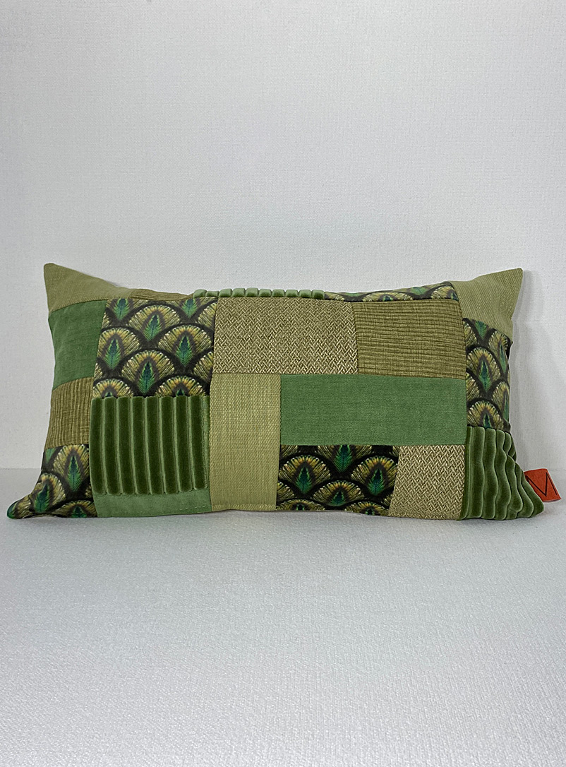MoMa.studio Lime Green Tonal recycled patchwork cushion