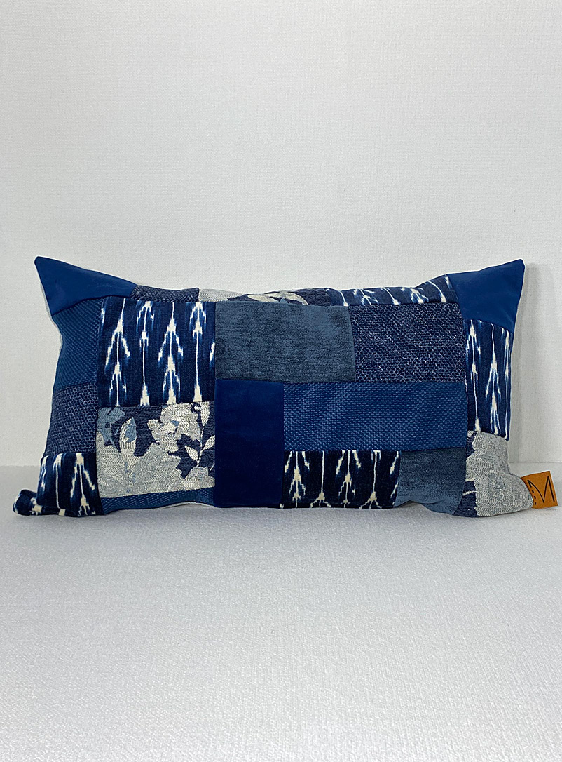 MoMa.studio Blue Tonal recycled patchwork cushion
