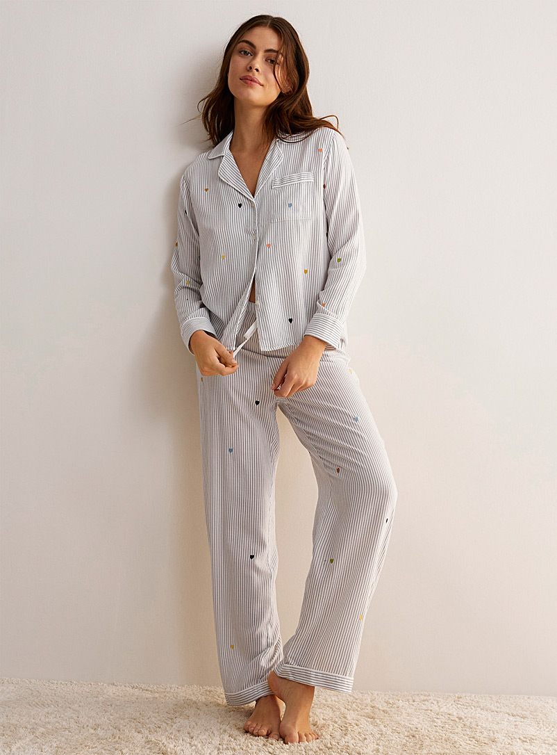 Rails: L'ensemble pyjama Clara rayé cœurs brodés Blanc à motifs pour femme