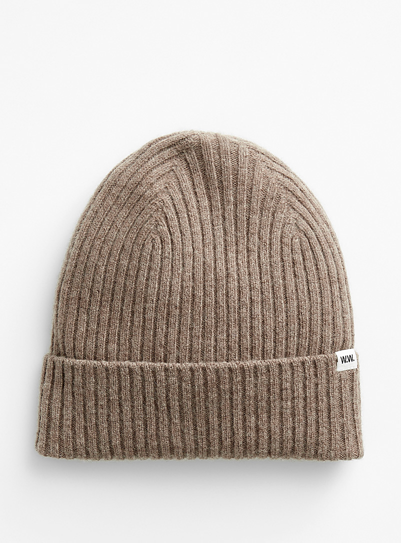 Wood Wood Light Brown Lambswool ribbed tuque for men