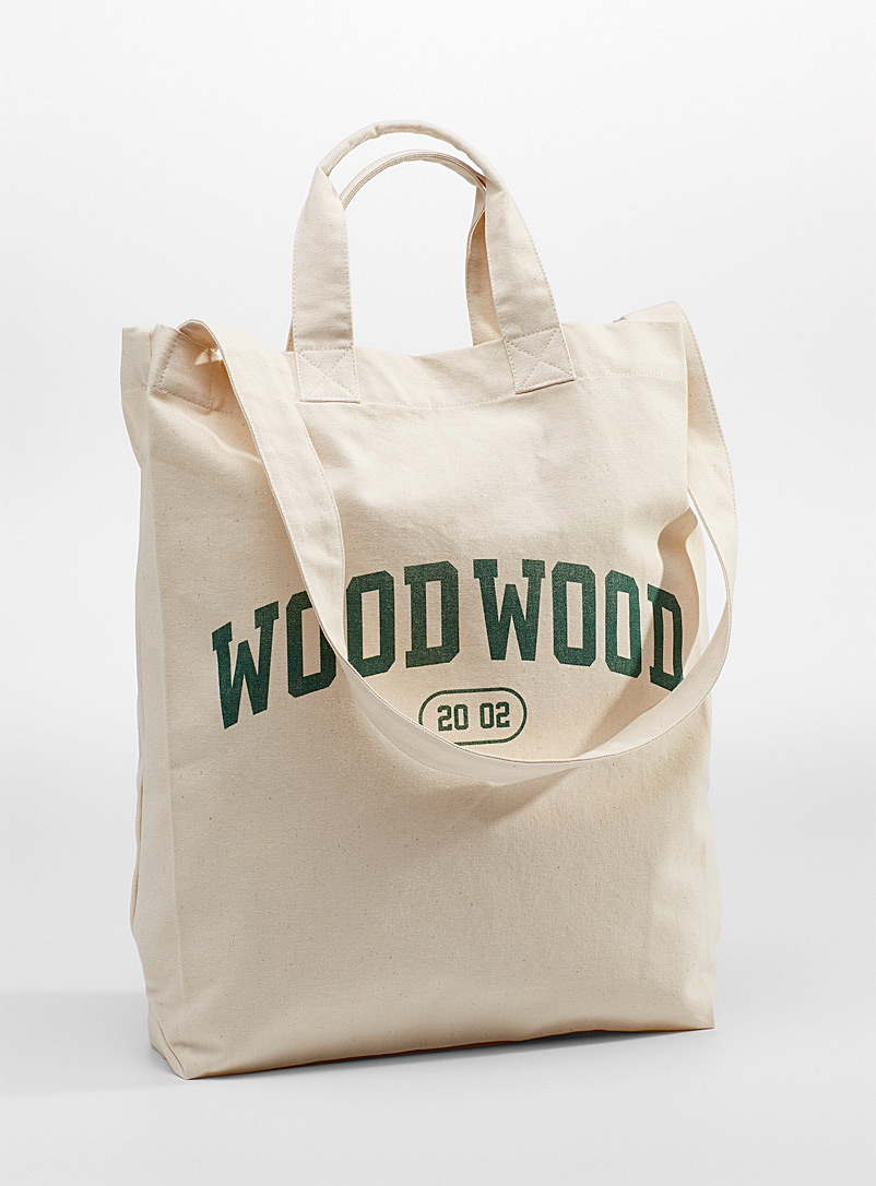 Wood Wood Green Signature cotton fabric tote bag for men