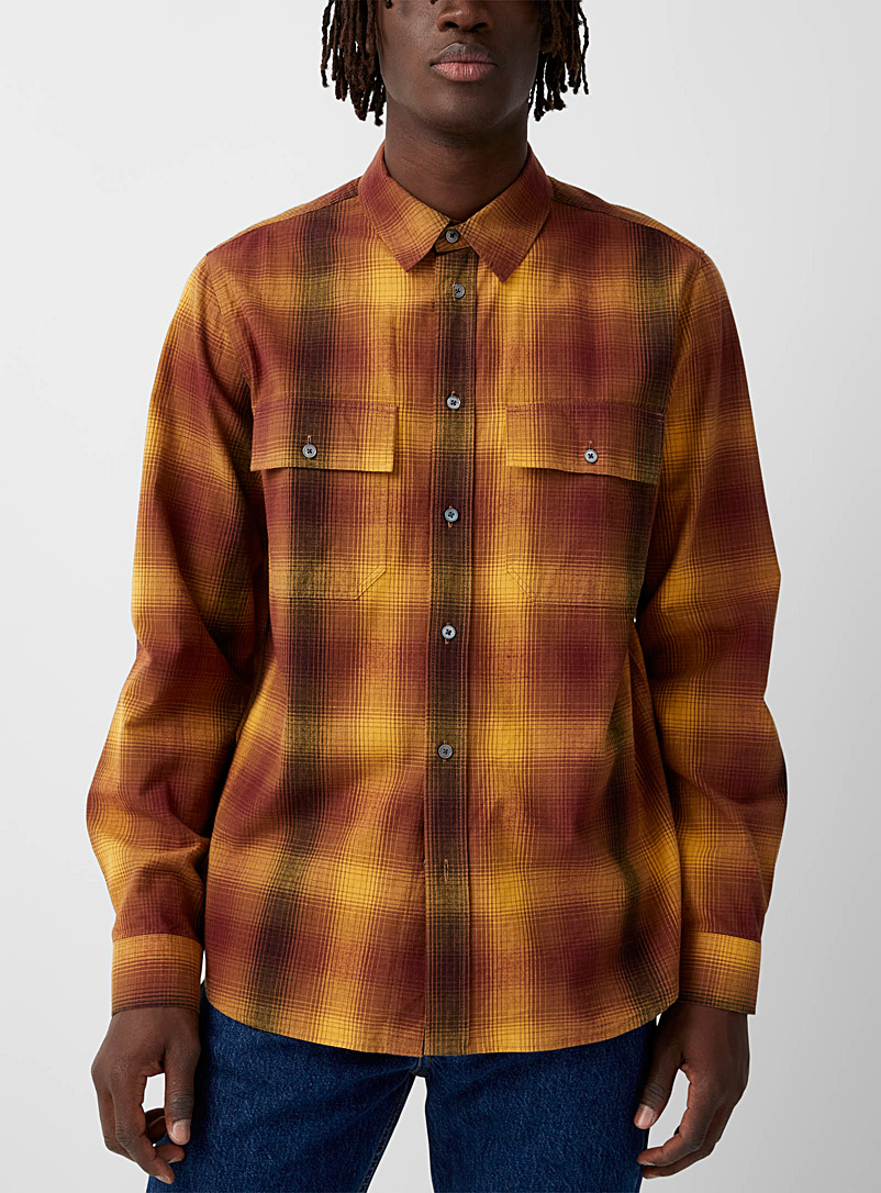 Wood Wood: La chemise à carreaux orangés Brun pour homme