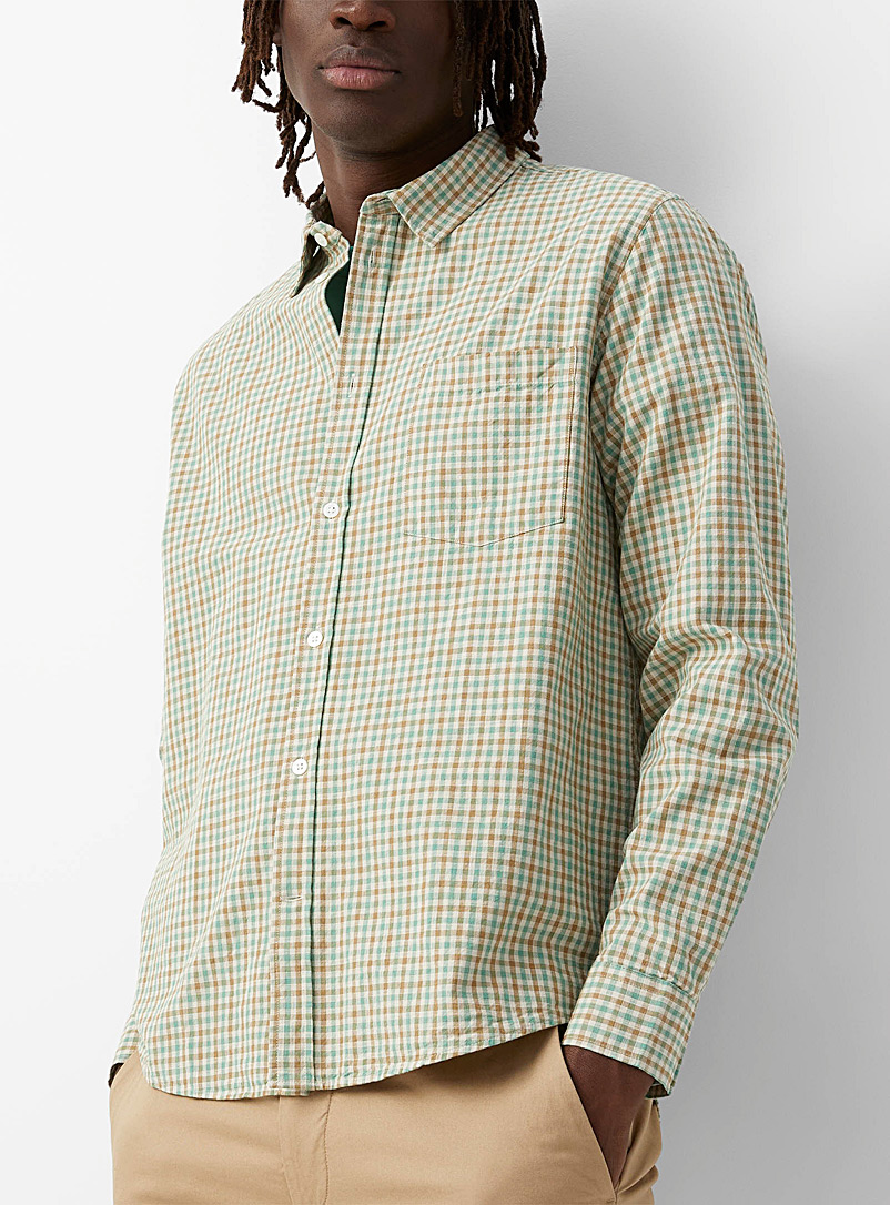 Wood Wood: La chemise quadrillée Andrew coton texturé Vert pour homme