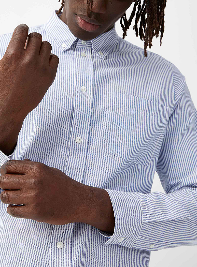 Wood Wood Patterned Blue Adam striped Oxford shirt for men