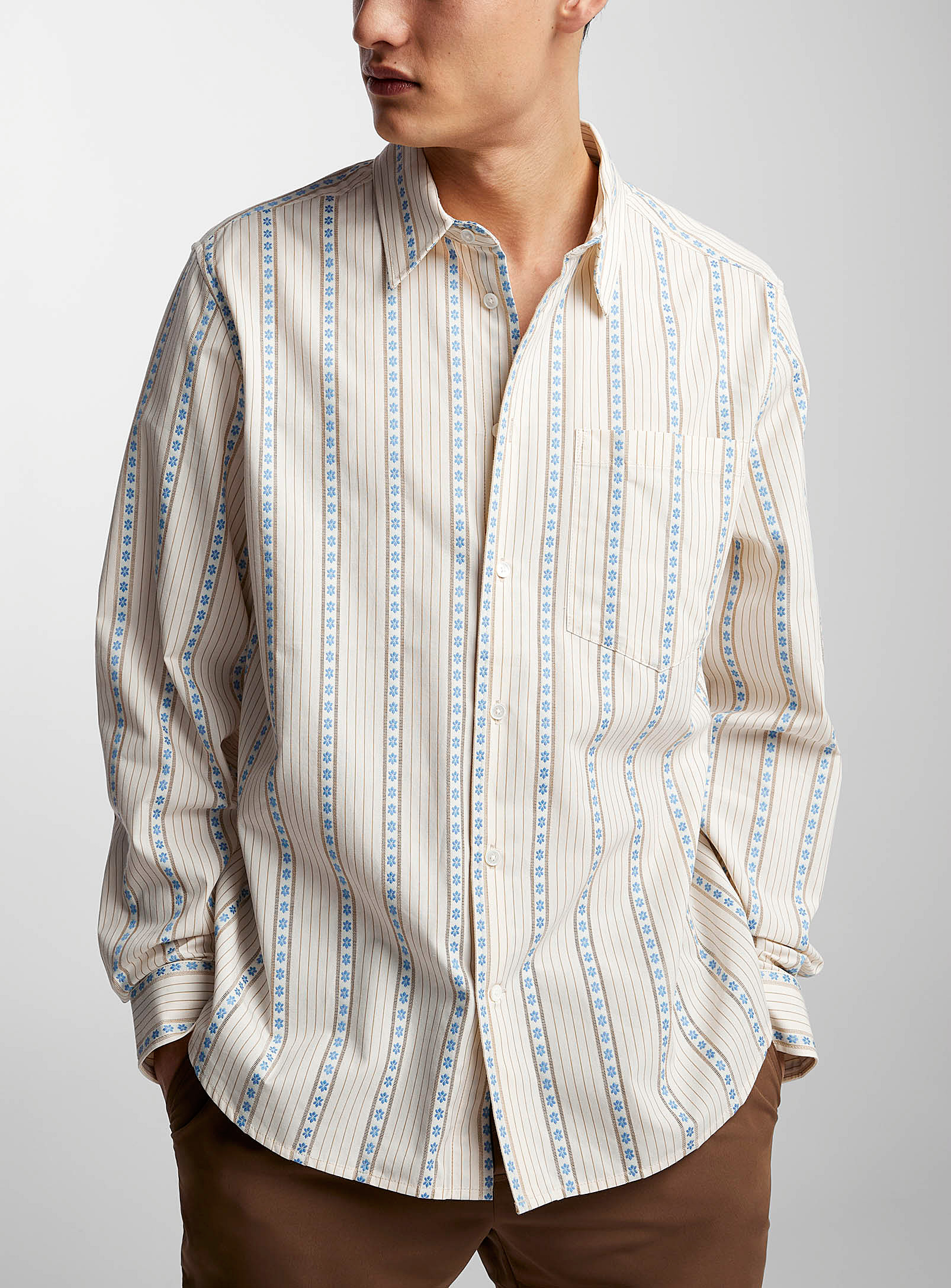 Wood - Men's Floral stripes Aster shirt