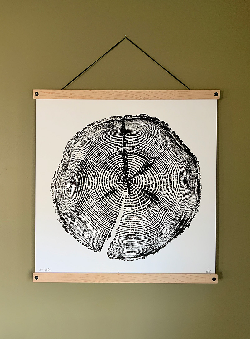 Nice Art People Black and White Spruce tree ring art print 19.75 x 19.75 in