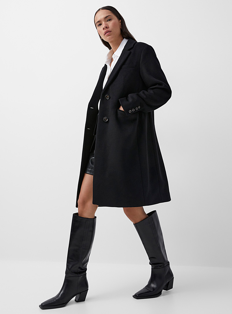 Contemporaine Black Recycled wool two-button overcoat for women