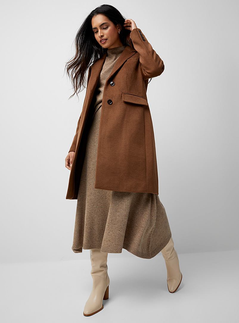 Contemporaine Medium Brown Recycled wool two-button overcoat for women