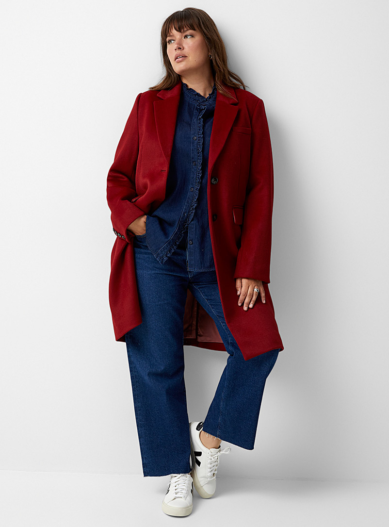 Contemporaine Red Recycled wool two-button overcoat for women