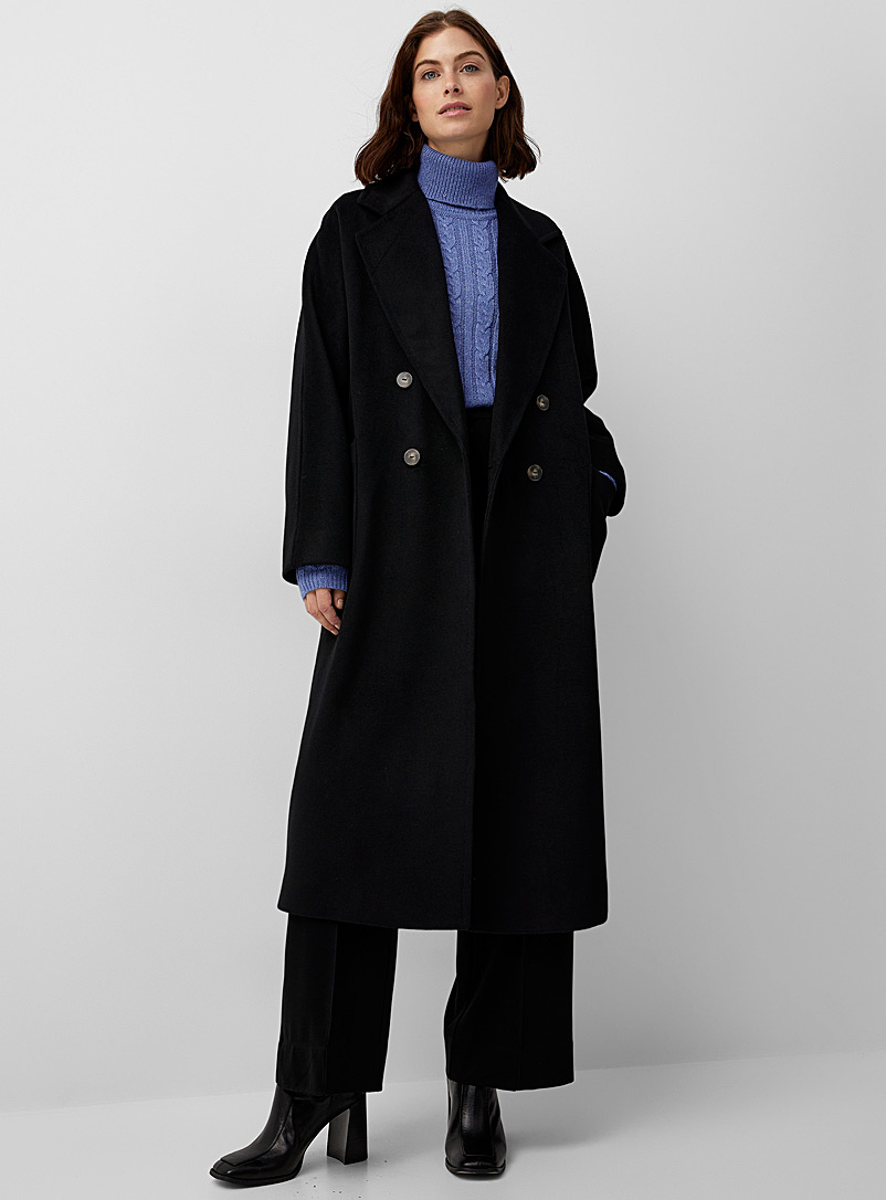 Contemporaine Black Oversized recycled wool overcoat for women
