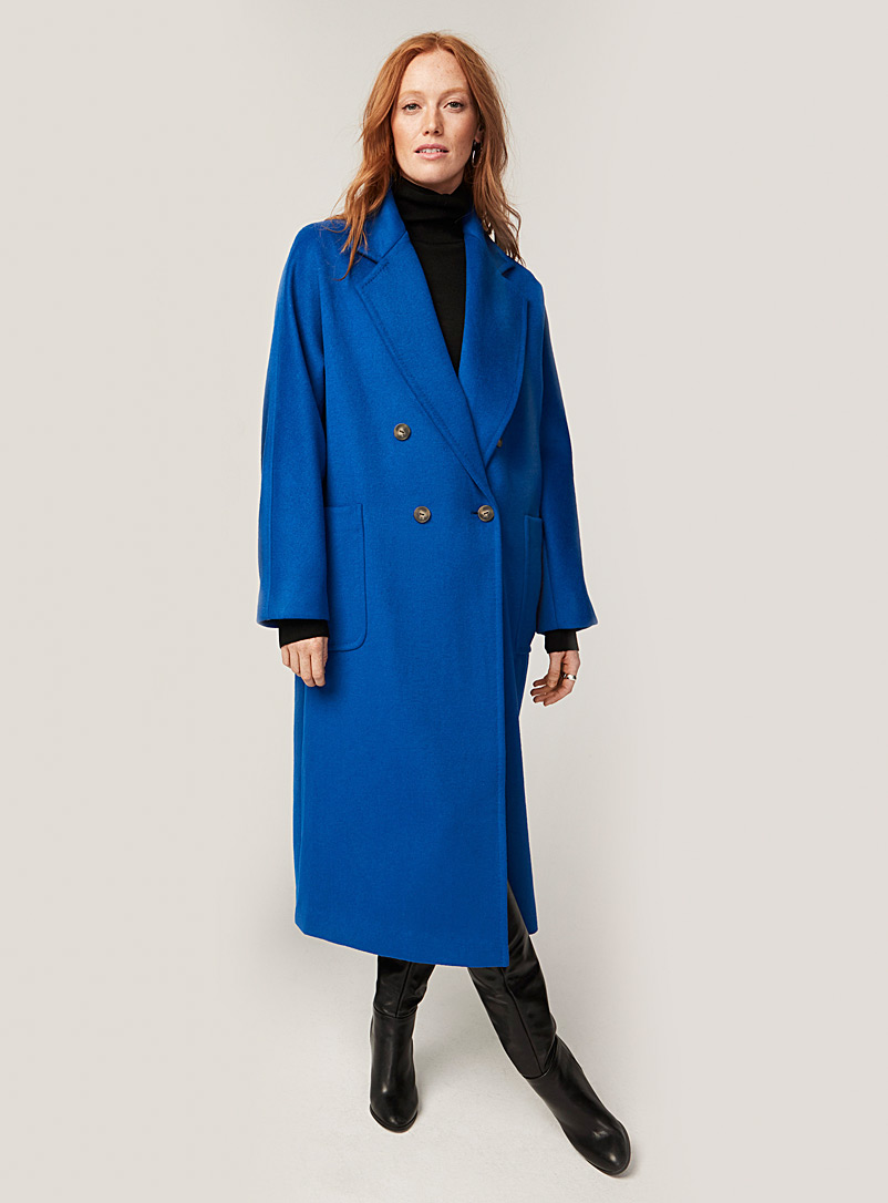 Contemporaine Blue Oversized recycled wool overcoat for women