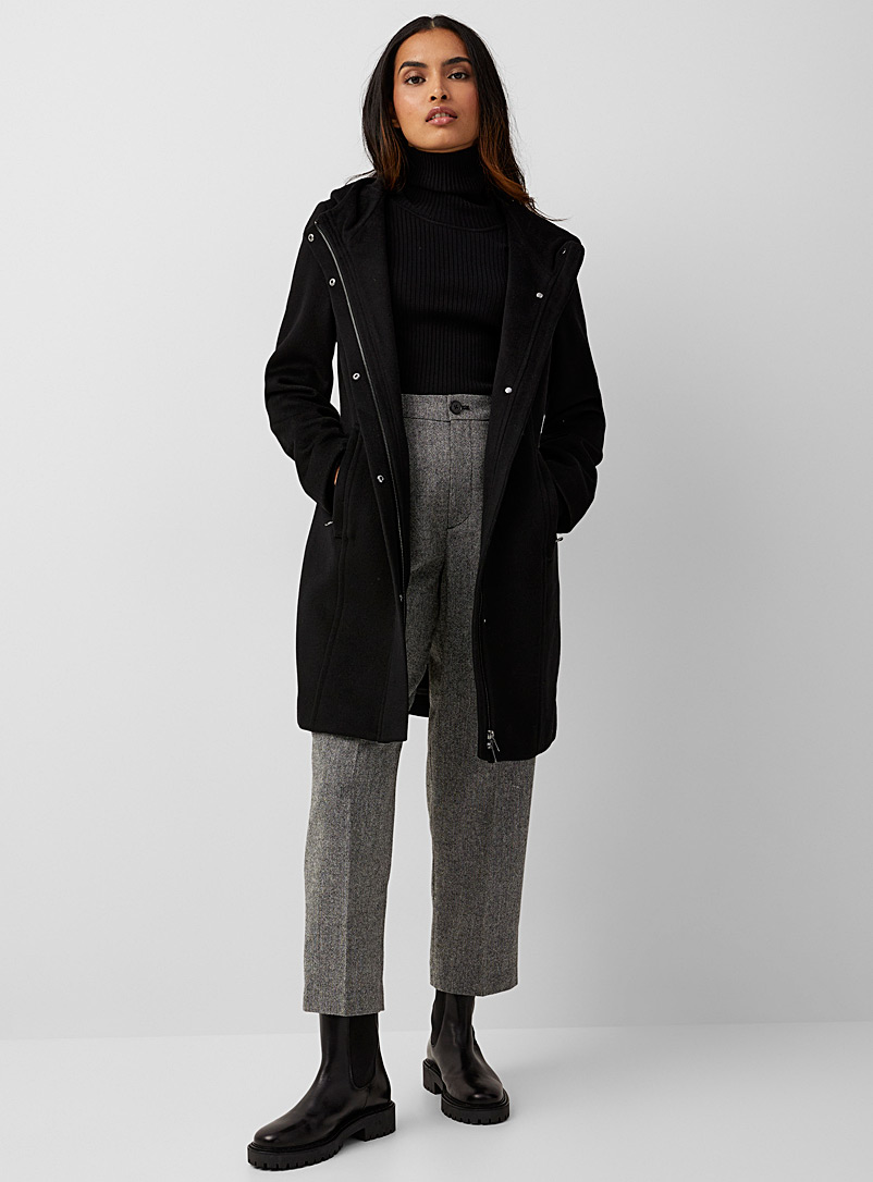 Contemporaine: Le manteau laine zippé à capuchon Noir pour femme