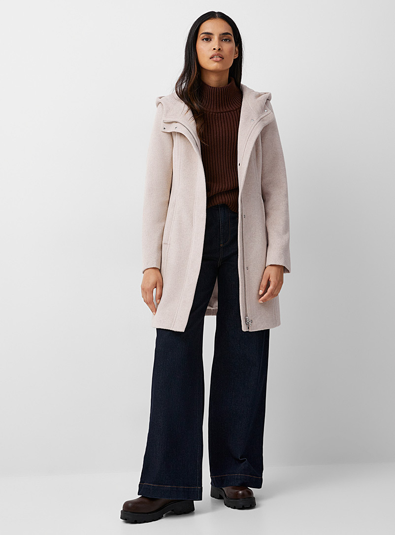 Contemporaine: Le manteau laine zippé à capuchon Vieux rose pour femme