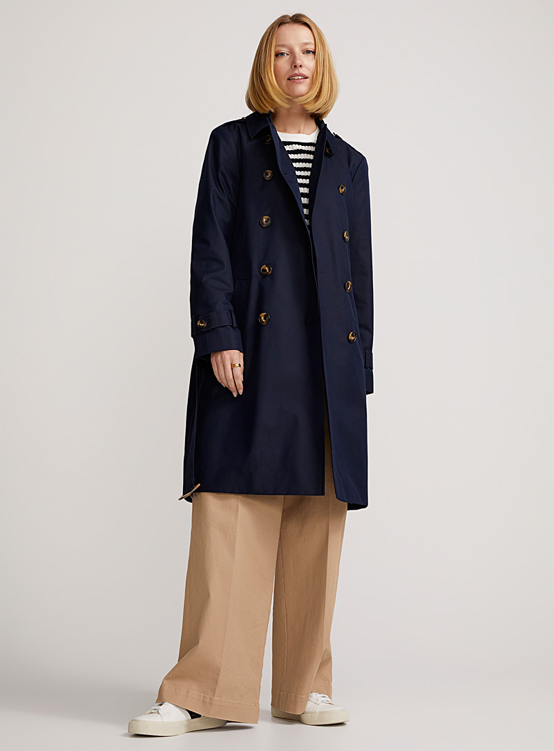 Contemporaine Marine Blue Belted double-breasted trench coat for women