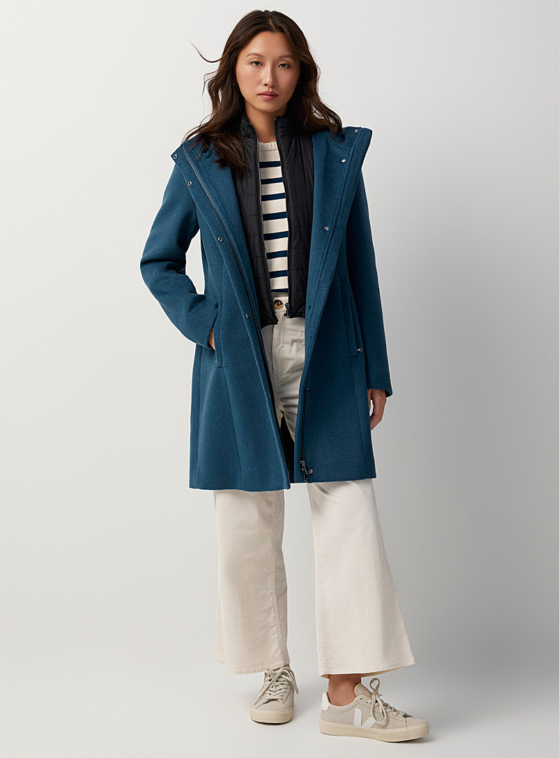 Contemporaine Blue Hooded recycled wool coat for women