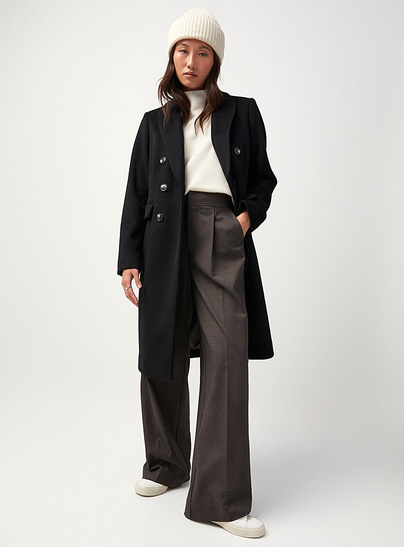 Contemporaine Black Recycled wool double-breasted overcoat for women
