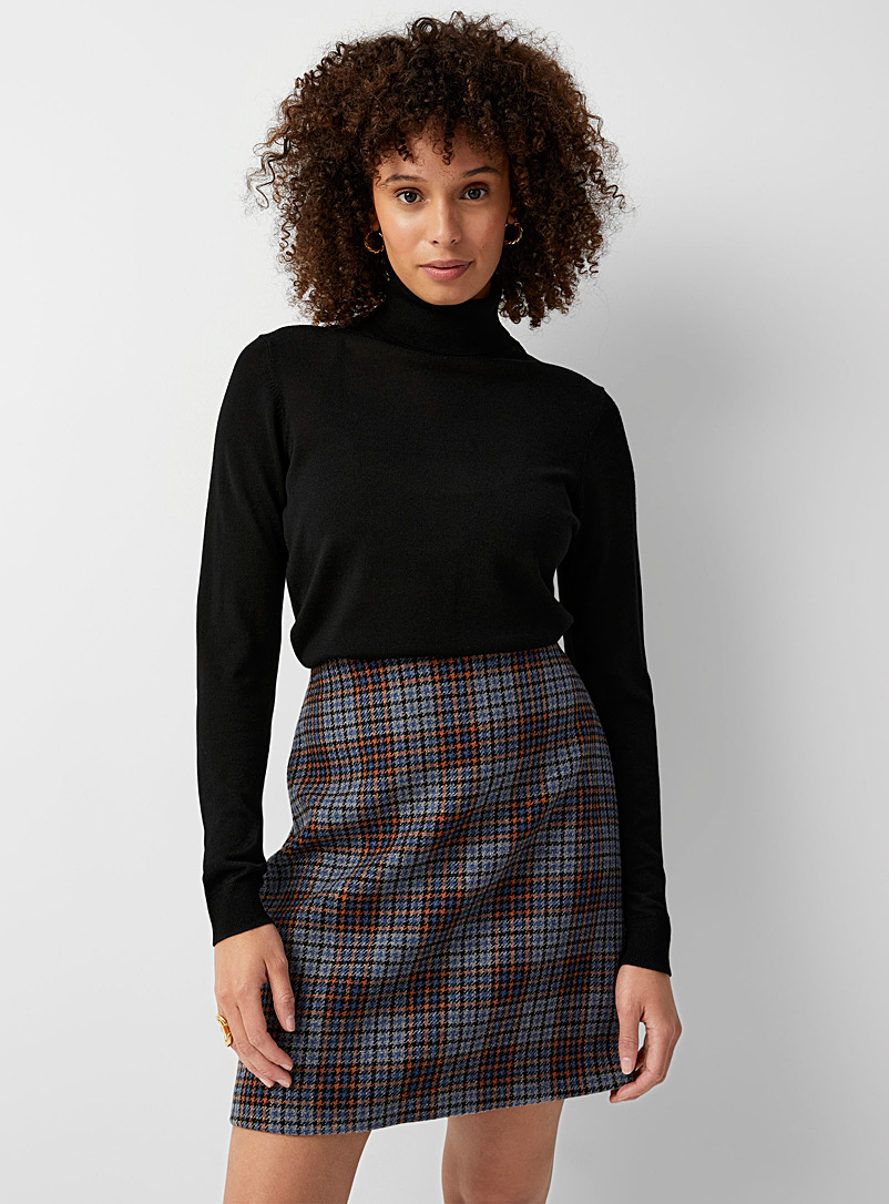 Contemporaine Patterned Blue Colourful checkers wool skirt for women