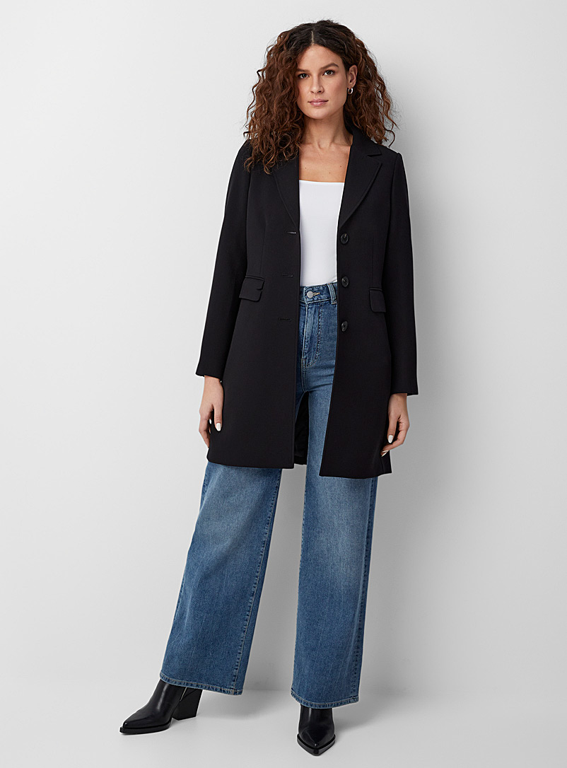 Contemporaine Black Three-button minimalist overcoat for women