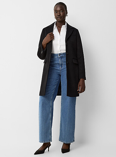 winter wool dress coats Womens Tall Pea Coat Women's Wool Coat Double Breasted Pea Coat Long The wool fabrics feature Size_Large Size|Small Size Calvin Klein Jeans Ribbed Select Pants Size:34W