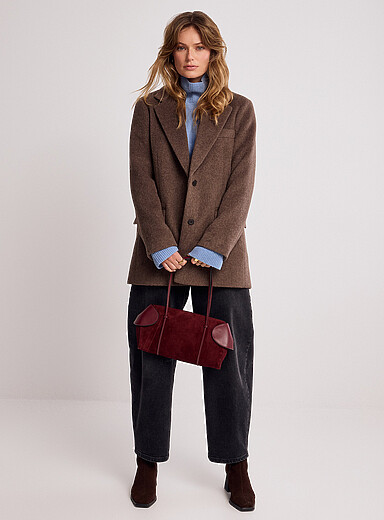 Contemporaine Taupe Patch pocket cropped wool-blend overcoat for women