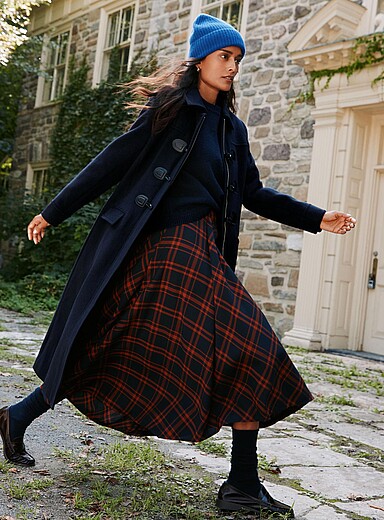 Long shirt-collar reprocessed wool duffle coat