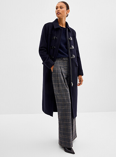Contemporaine Navy/Midnight Blue Reprocessed wool shirt-collar long duffle coat for women