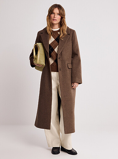 Contemporaine Brown Patch pocket long wool-blend overcoat for women