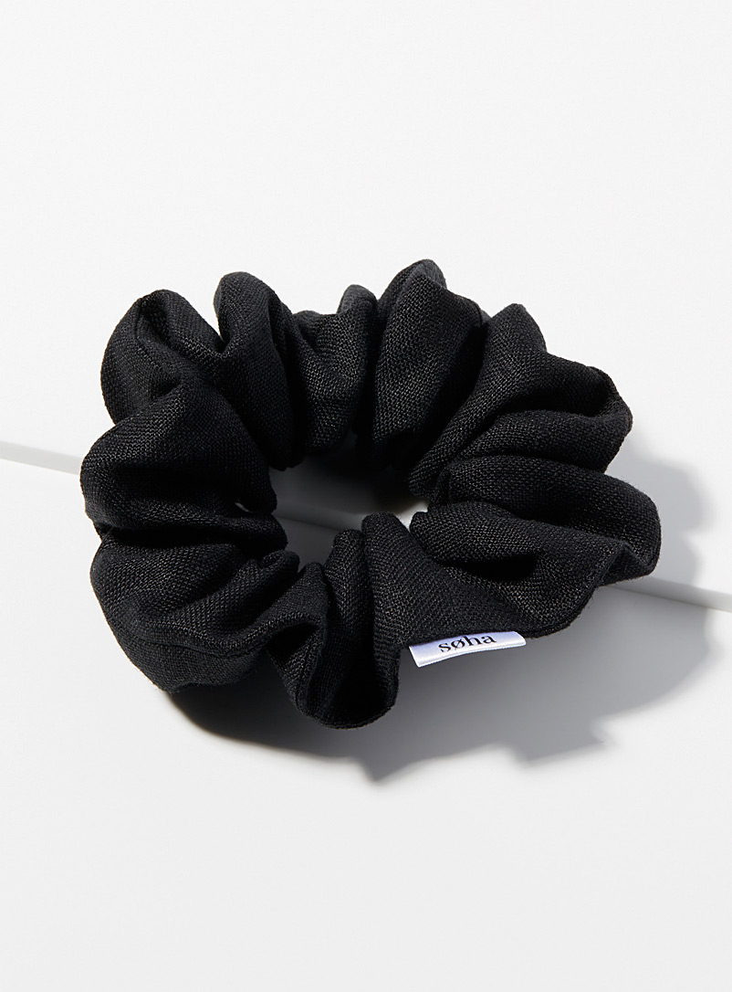 Soha & Co Black Large linen scrunchie for women