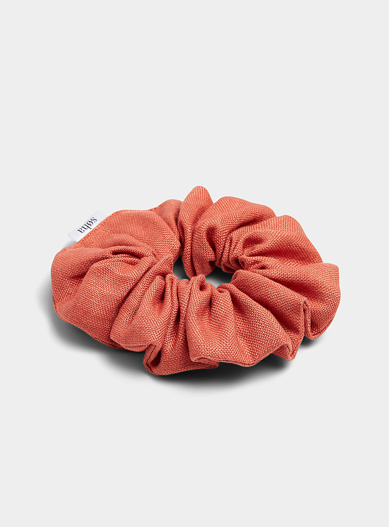 Soha & Co Medium Orange Large linen scrunchie for women