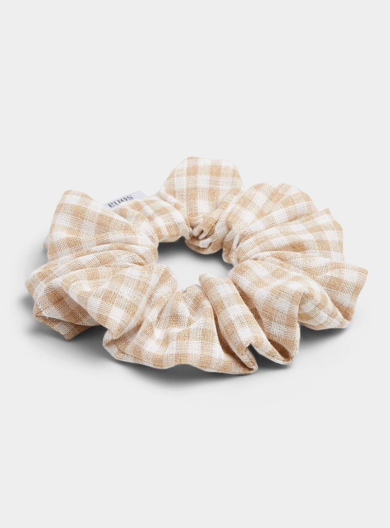 Soha & Co Patterned Ecru Houndstooth linen scrunchie for women
