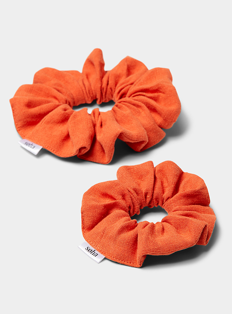 Soha & Co Coral Vibrant coloured mother-daughter scrunchies Set of 2 for women