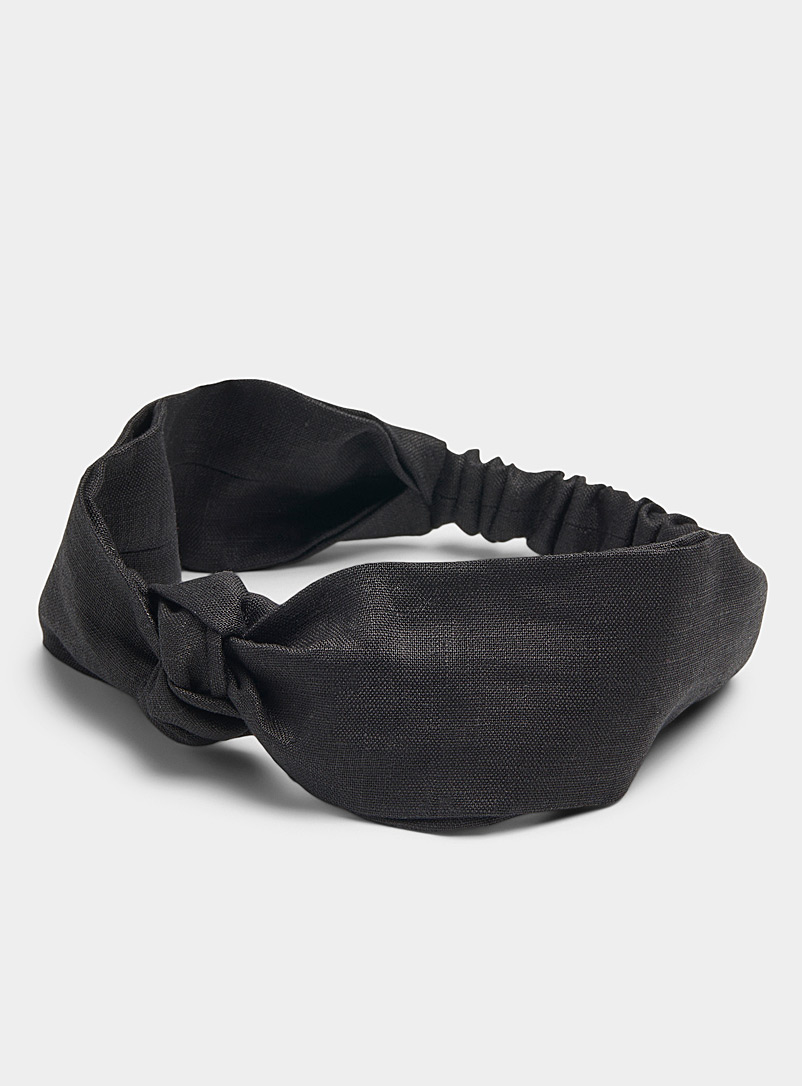 Soha & Co Black Knotted pure linen headband for women