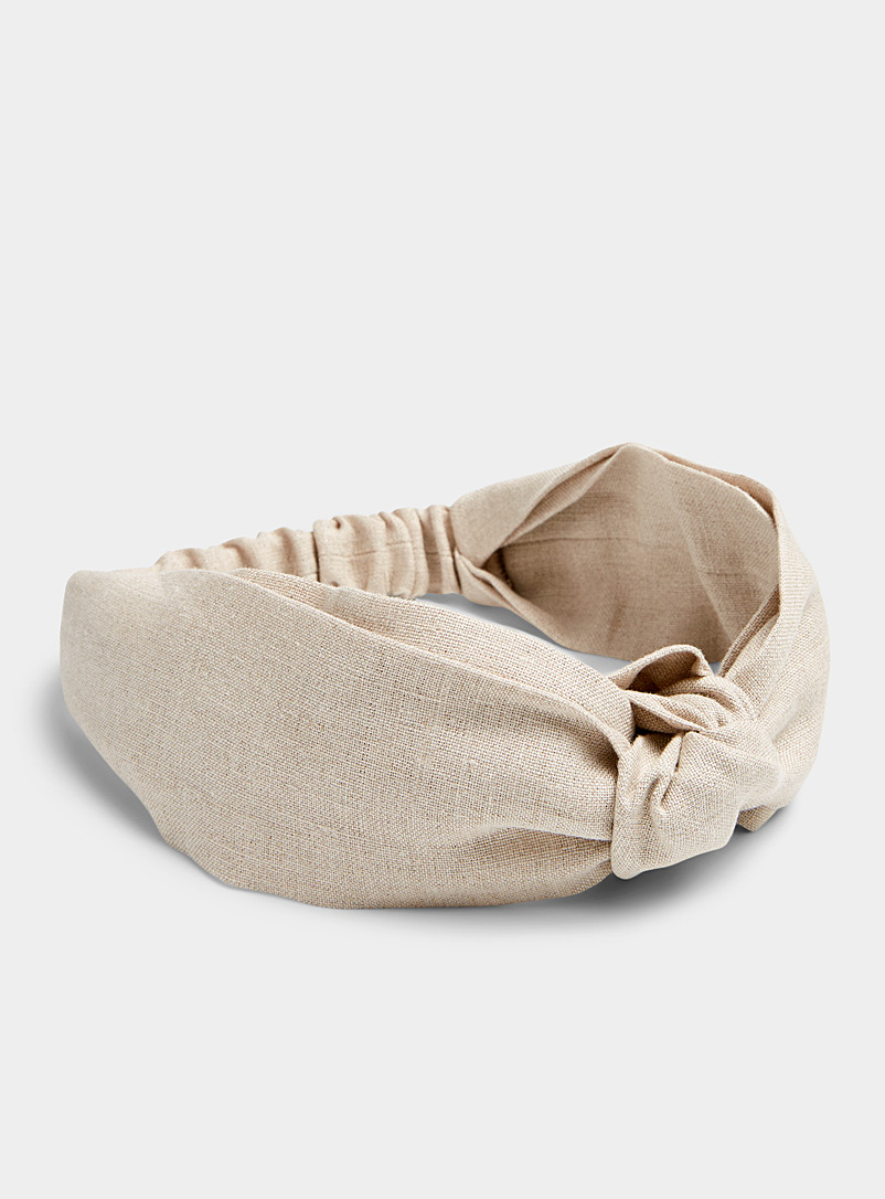 Soha & Co Light beige Knotted pure linen headband for women