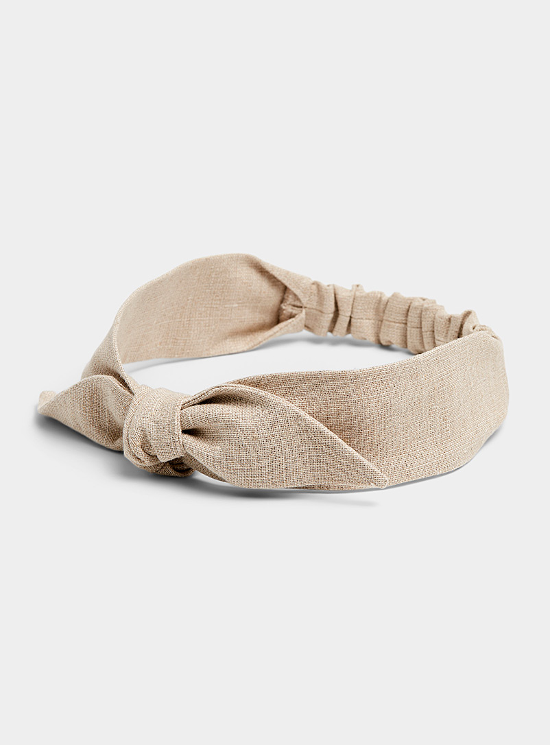 Soha & Co Ecru/Linen Pure linen bow headband for women